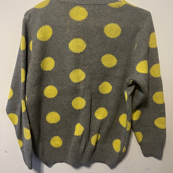 Gray and Yellow Polka Dot Cardigan with Black Pants - Picture 3 of 6